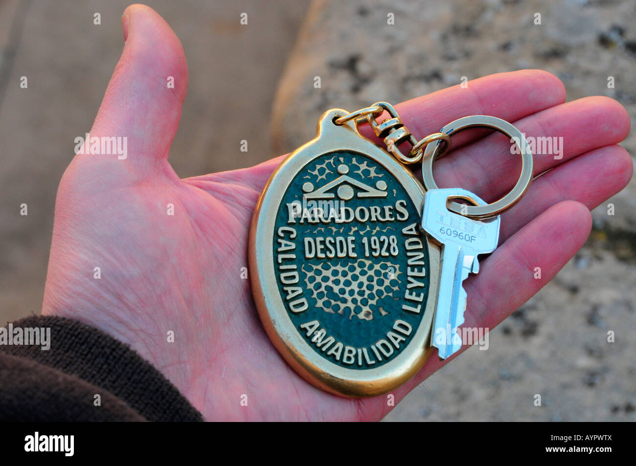 Hotel key, Parador (spagnolo hotel di lusso a catena), Alcaniz, provincia di Teruel, Spagna, Europa Foto Stock