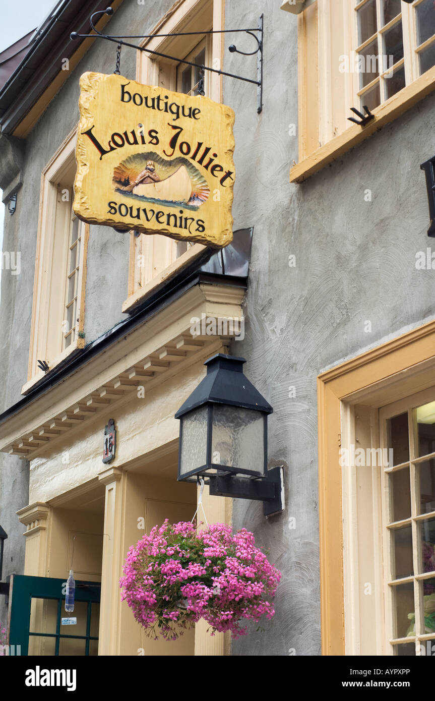 Ingresso alla casa di Louis Joliet nel Petit Champlain quartiere della Vecchia Quebec City. Fotografia digitale Foto Stock