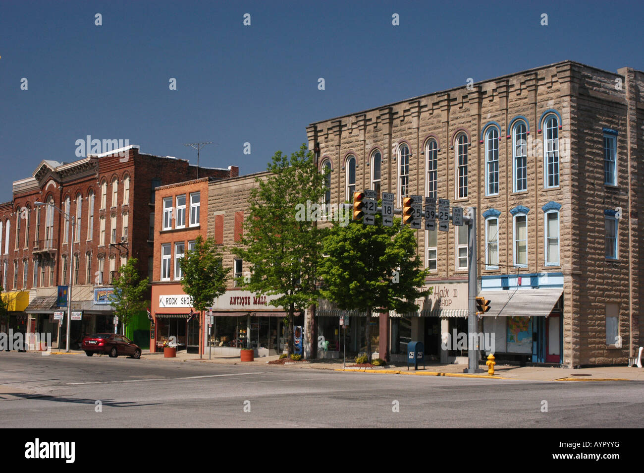 Delphi, Indiana mainstreet USA negozi negozio di antiquariato Foto Stock