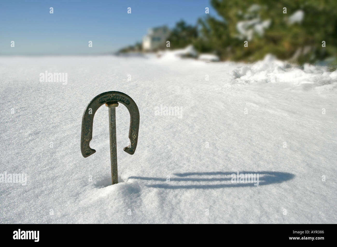 Cavalcate un gioco estivo coperto in inverno la neve Foto Stock