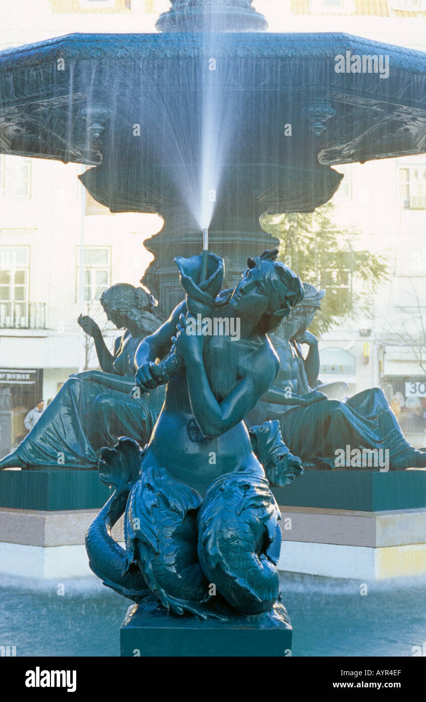 Fontana Rossio Praça Dom Pedro IV Lisbona Portogallo Foto Stock