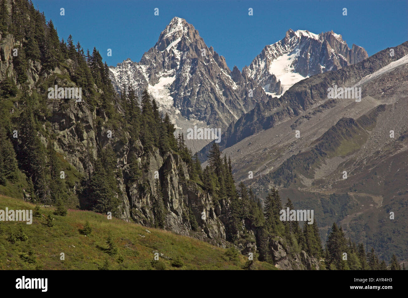 Aiguille de Chardonnet e Argentiere nelle Alpi francesi Chamonix Francia Foto Stock
