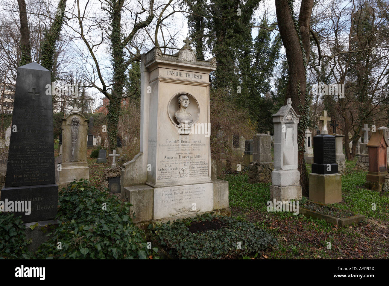 Tomba della famiglia Thiersch, Alter Suedfriedhof (vecchio cimitero Meridionale), Monaco di Baviera, Germania Foto Stock