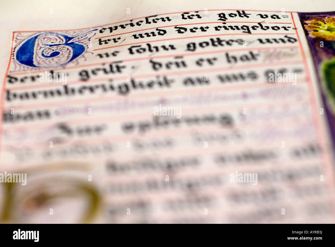 Storico, scritte a mano per script biblico a una biblioteca del convento, Germania Foto Stock