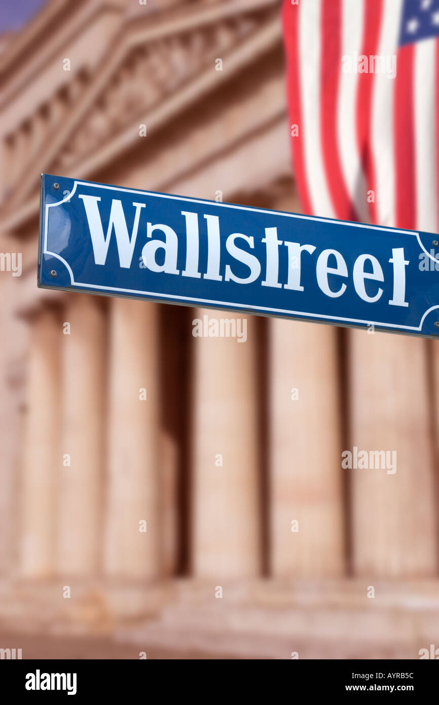 Wall Street segno New York STATI UNITI D'AMERICA digitali compositi realizzati con il tedesco di parti di immagine come un alterato il tedesco strada segno etc Foto Stock