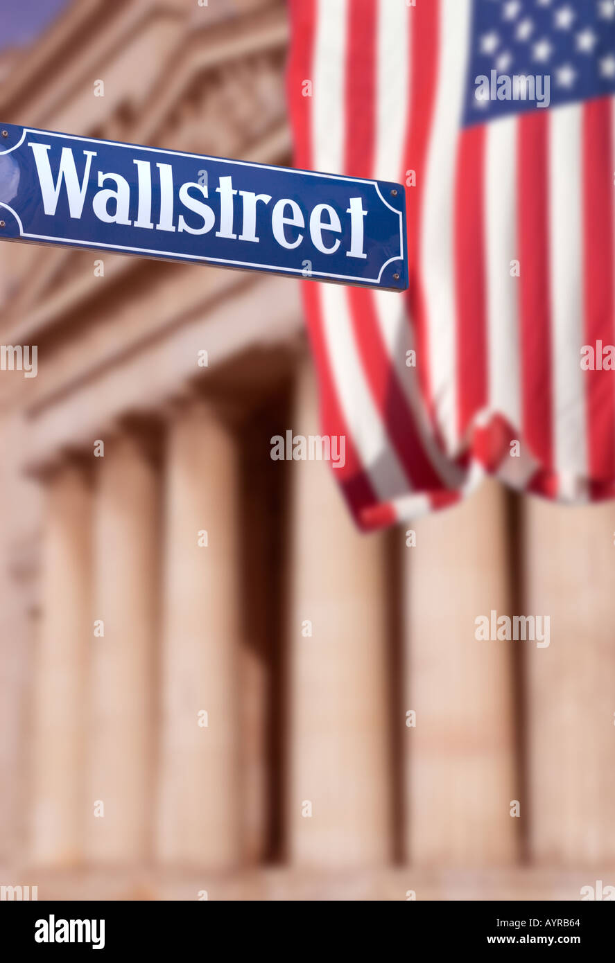 Wall Street segno New York STATI UNITI D'AMERICA digitali compositi realizzati con il tedesco di parti di immagine come un alterato il tedesco strada segno etc Foto Stock
