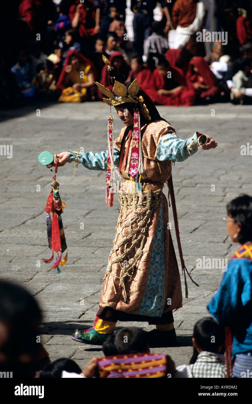 Un ballerino a Thimphu Tsechu (festival), Bhutan Foto Stock