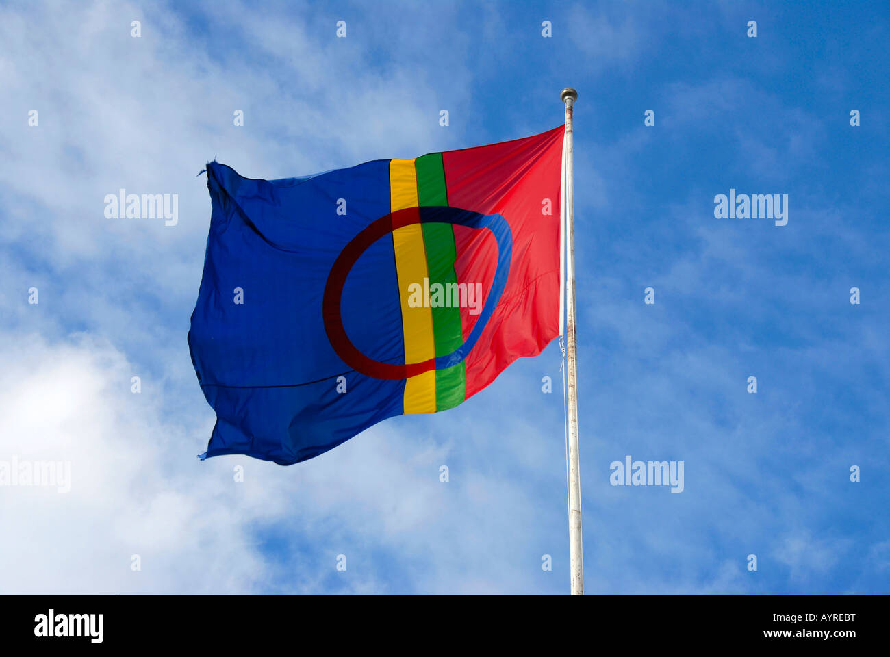 Bandiera Sami, Lapponia, Svezia Foto Stock