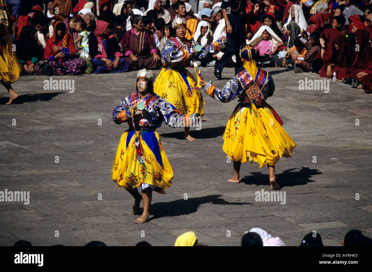 Ballerini a Thimphu Tsechu (festival), Bhutan Foto Stock