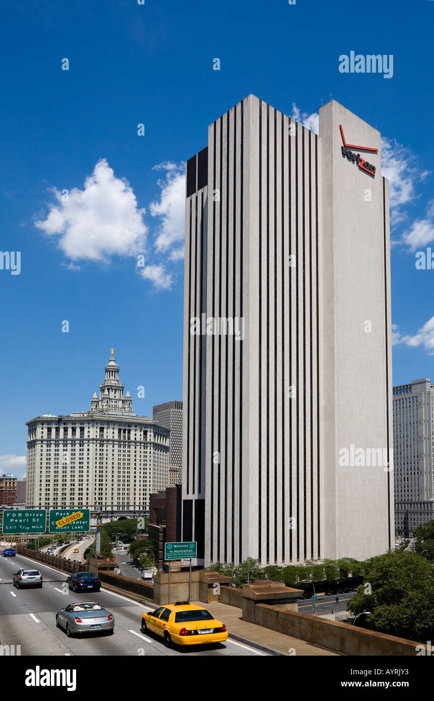 Il Verizon edificio a sud Seaport district, Manhattan, New York, Stati Uniti d'America. Foto Stock