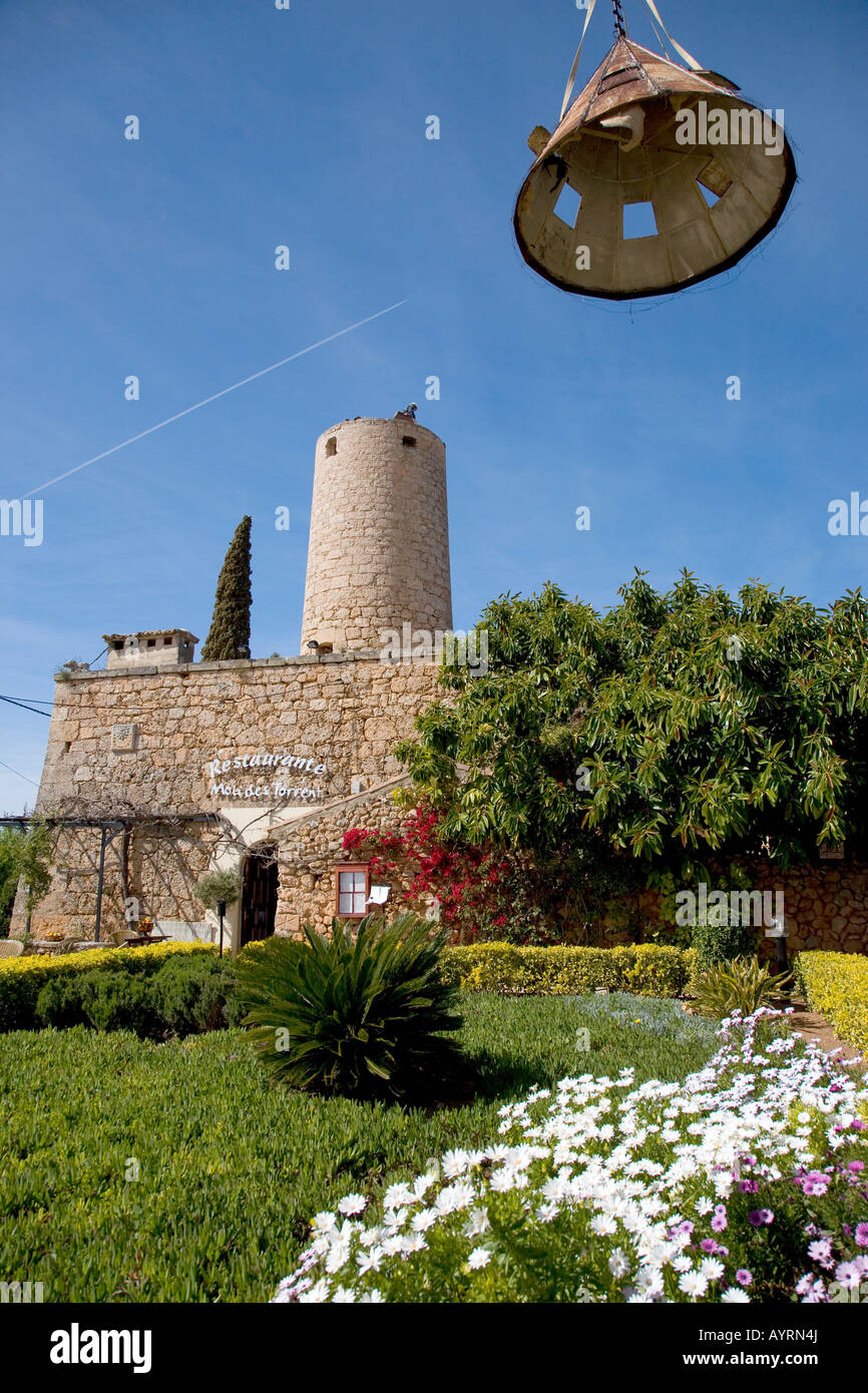 Tetto di un mulino in fase di ristrutturazione, Moli des Torrent Ristorante, Santa Maria del Cami, Maiorca, isole Baleari, Spagna Foto Stock