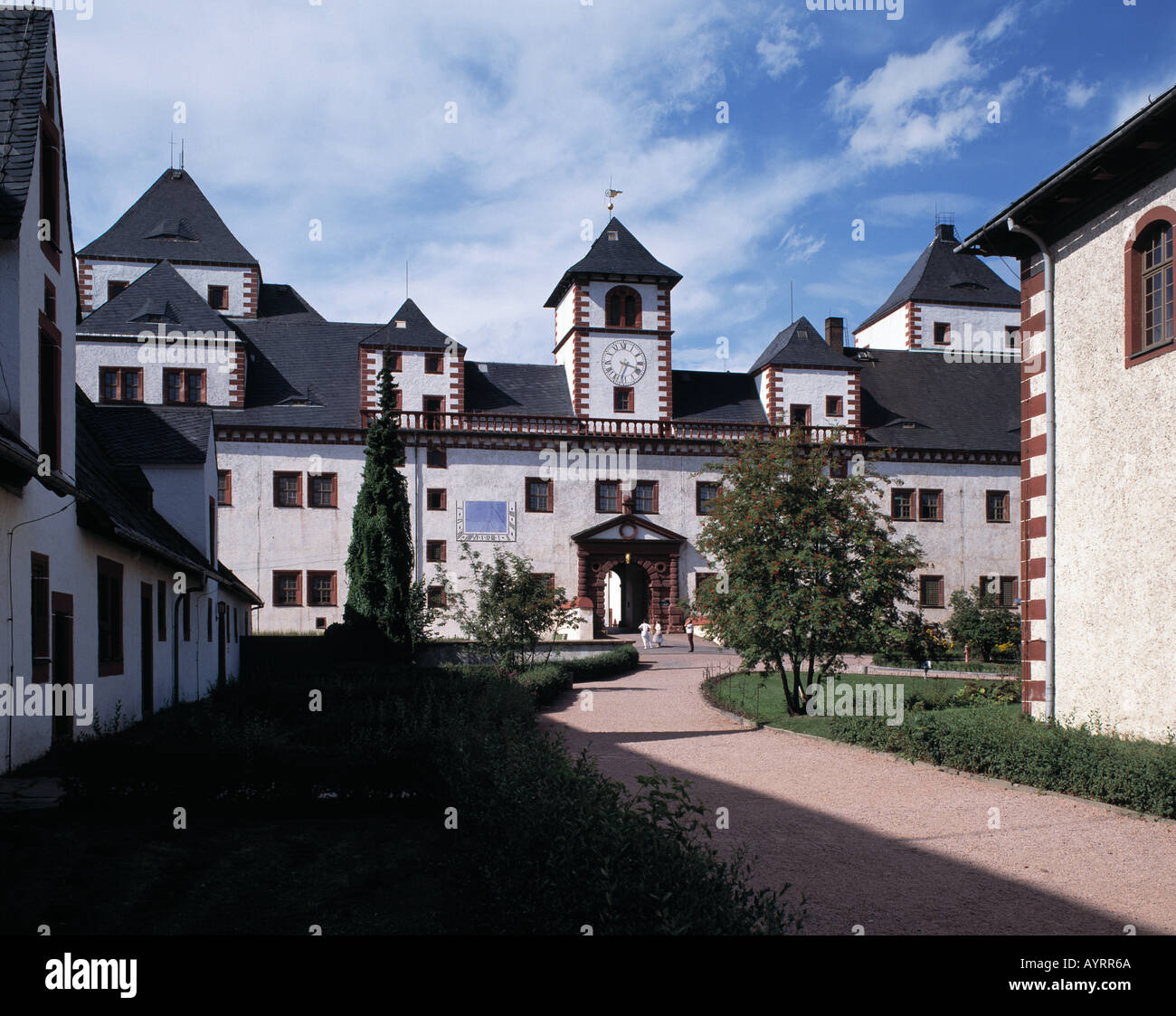 Renaissanceschloss Augustusburg, Parkanlage, Schlosspark, Parkweg, Augustusburg, Monti Metalliferi, Sachsen Foto Stock