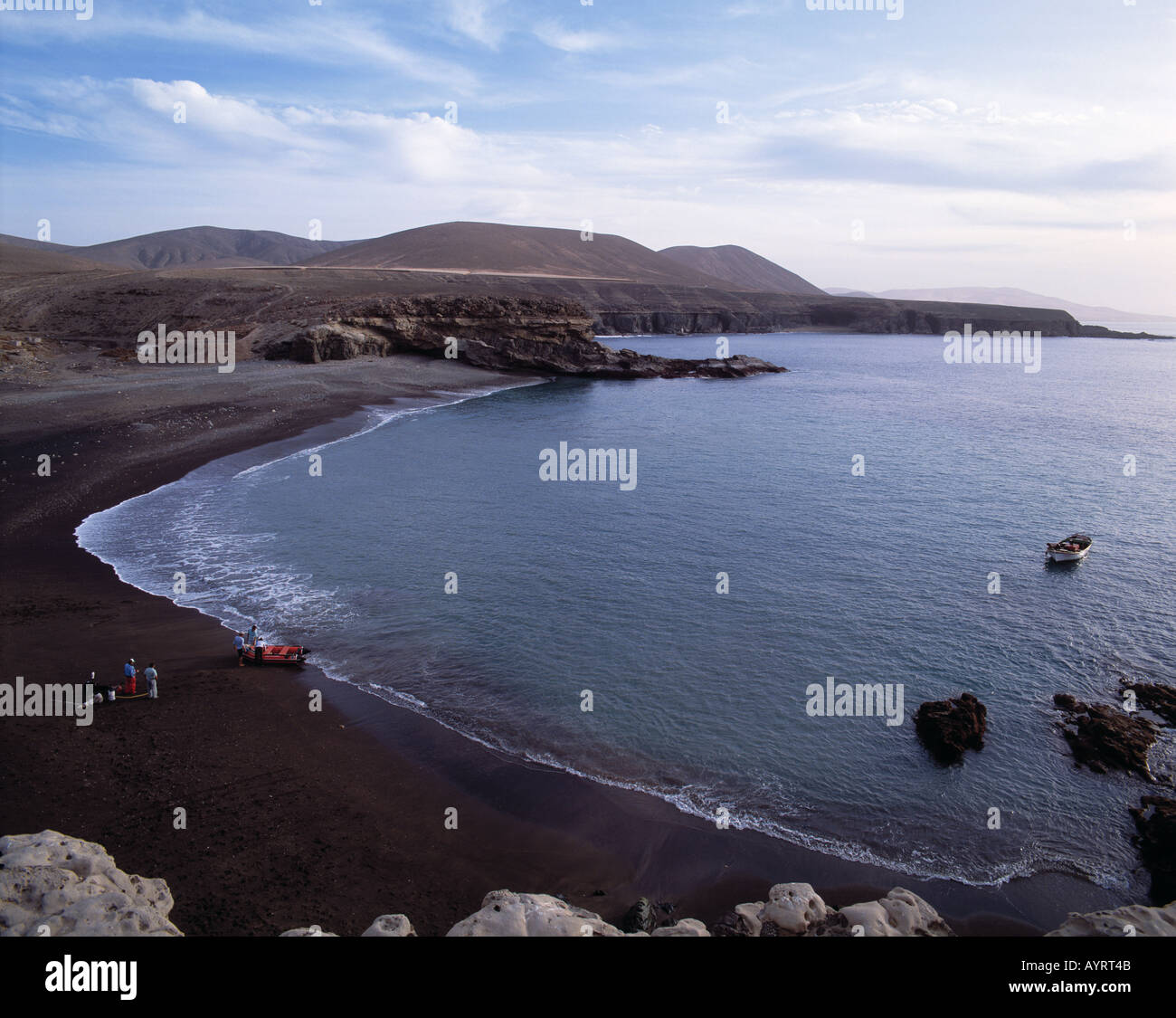 Kuestenlandschaft, Meeresbucht, Berglandschaft kahle, Abendstimmung, Puerto de la Peña, Fuerteventura, Kanarische isole Foto Stock