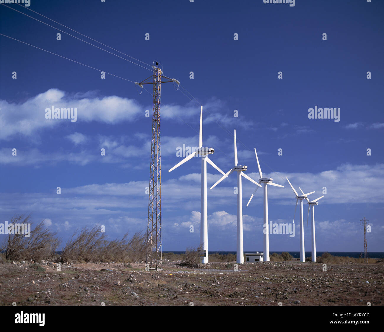 Spagna, Gran Canaria Isole Canarie, E-Arinaga, energia eolica, generatori di vento, il vento park, la generazione di potenza Foto Stock