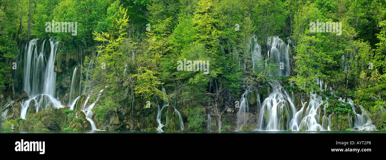 Cascate intorno alla parte superiore del Laghi Laghi di Plitvice Parchi nazionali della Croazia Foto Stock