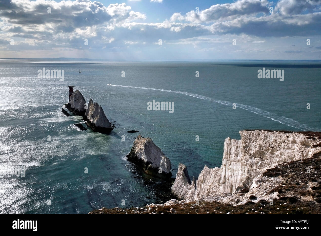 Una vista del Solent dagli aghi, Isola di Wight Foto Stock