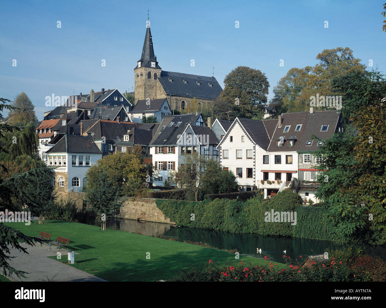 Altstadtansicht, Kirche, Essen-Werden, Ruhrgebiet, Renania settentrionale-Vestfalia Foto Stock