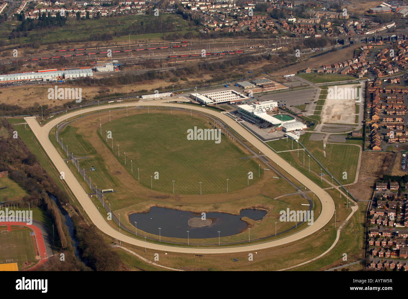 Una veduta aerea di Wolverhampton Race Course Foto Stock