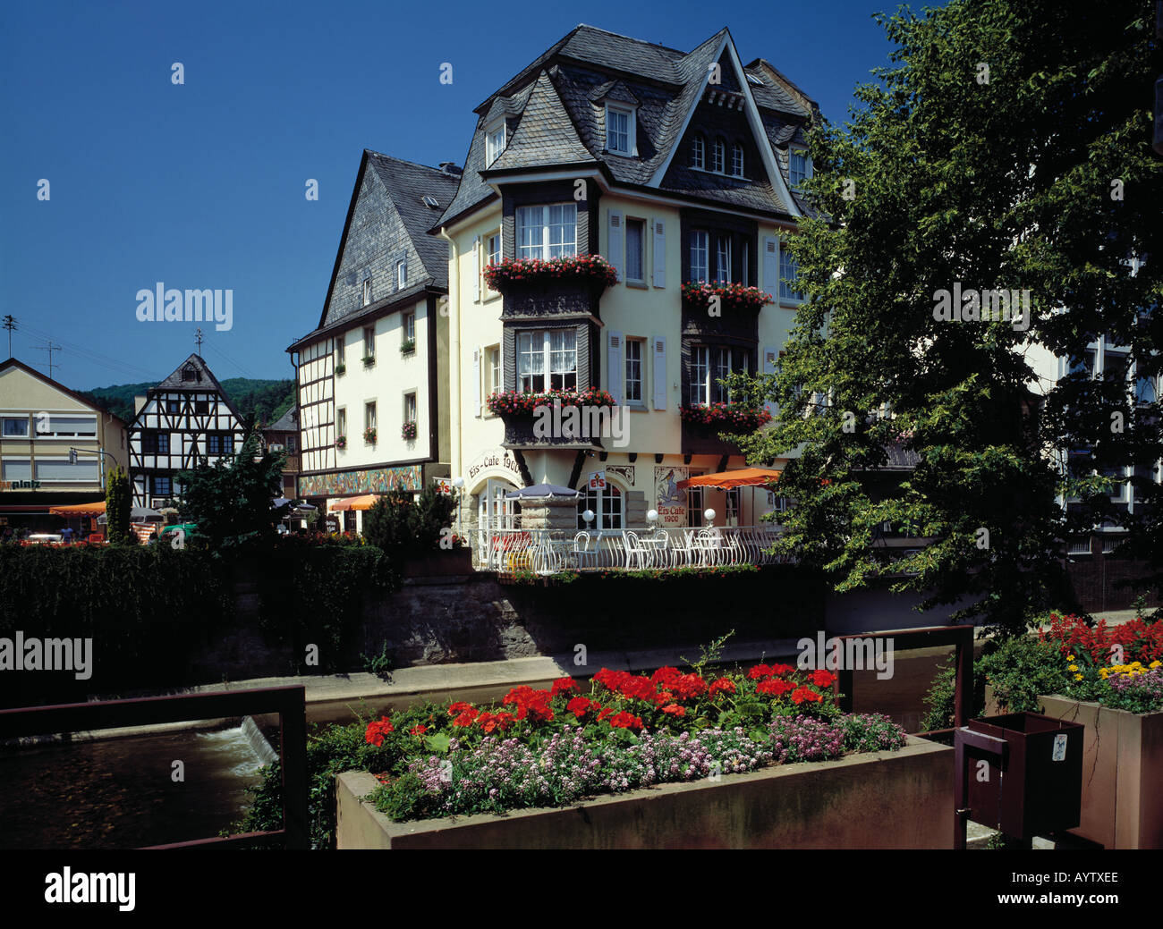 Partie am Hahnenbach, Buergerhaeuser, Kirn, Nahe, Renania-Palatinato Foto Stock