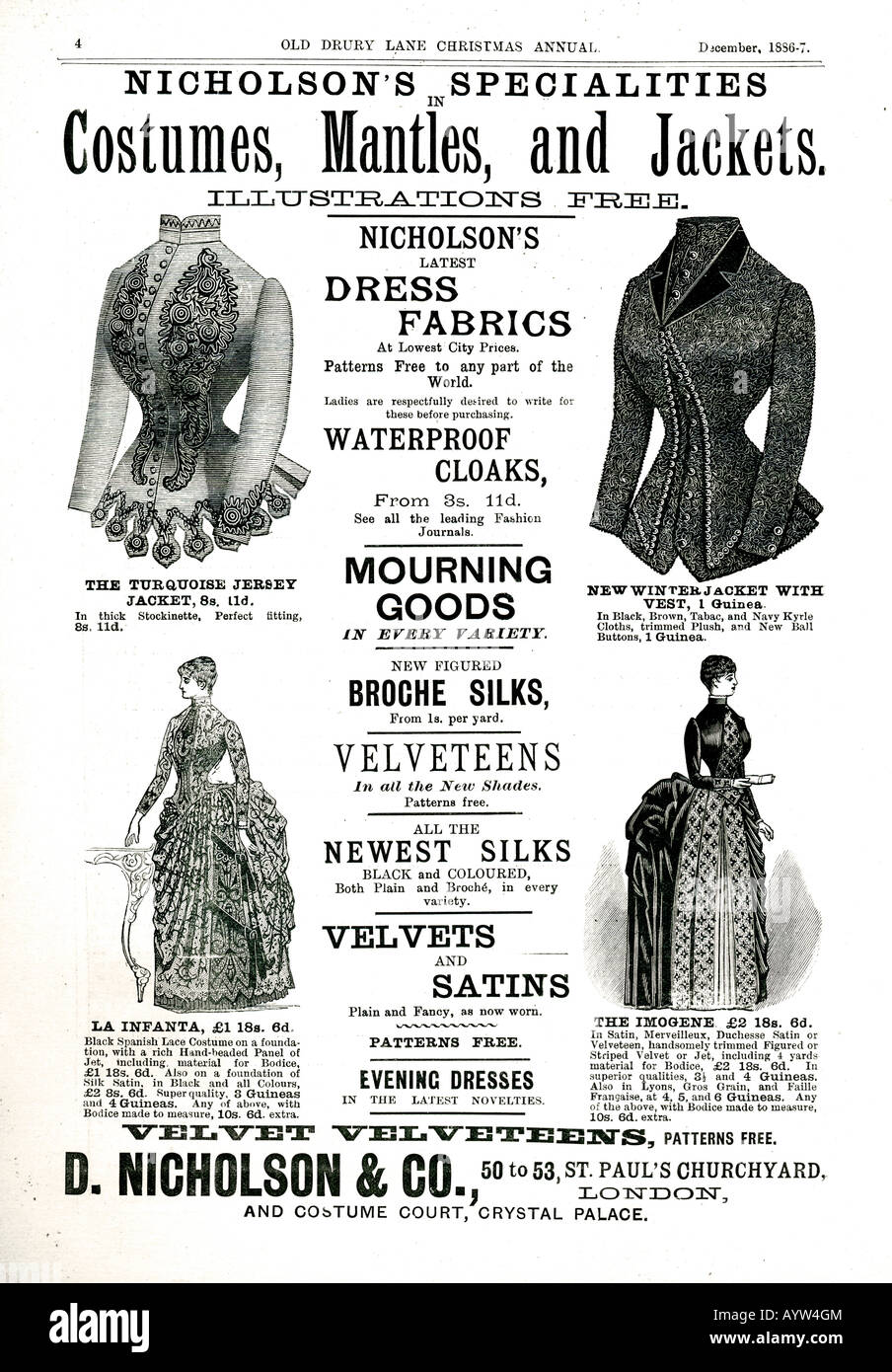 Annuncio vittoriano 1886 per Nicholson's di Londra costumi mantelli e giacche per le donne per solo uso editoriale Foto Stock