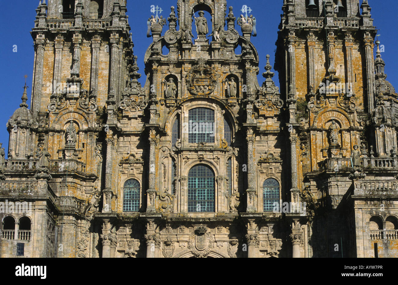 Particolare della facciata del Obradoiro Cattedrale Santiago de Compostela Galizia Spagna Foto Stock