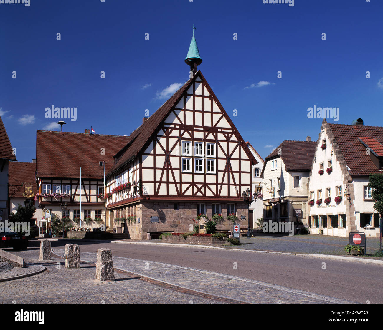 In Fachwerkrathaus Waldenburg, Naturpark Schwaebisch-Fraenkischer Wald, Schwaebischer Wald, Hohenlohe, Baden-Wuerttemberg Foto Stock