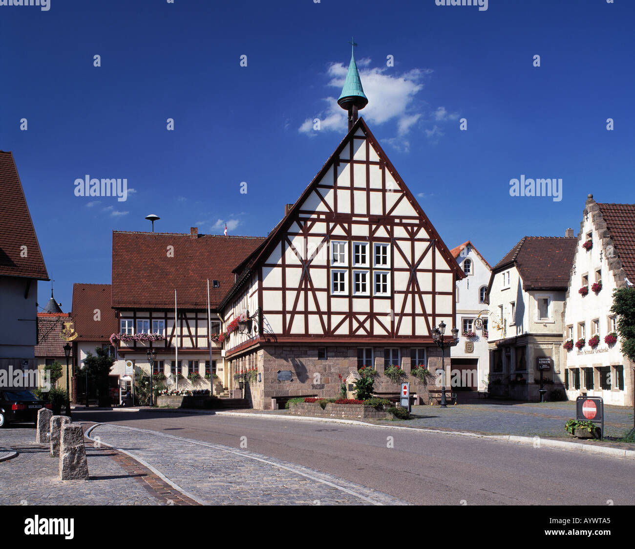 In Fachwerkrathaus Waldenburg, Naturpark Schwaebisch-Fraenkischer Wald, Schwaebischer Wald, Hohenlohe, Baden-Wuerttemberg Foto Stock