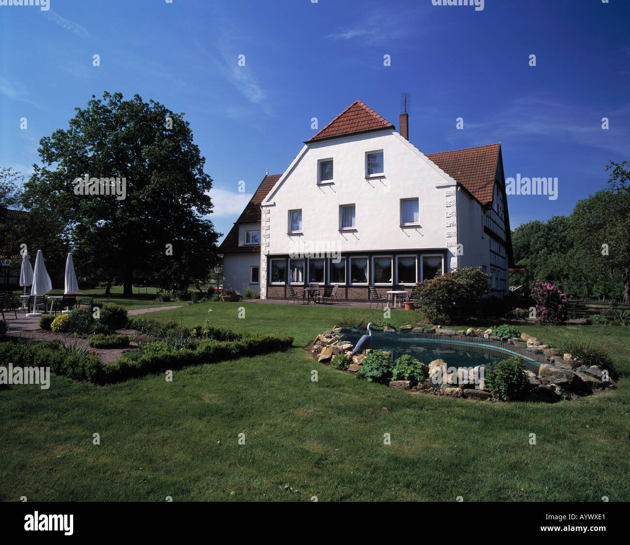 Gaestehaus, Ferienhaus, Landhaus Roescher in Preussisch Oldendorf-Holzhausen, Naturpark Noerdlicher Teutoburger Wald-Wiehengebirge, Nordrhein-Westfale Foto Stock