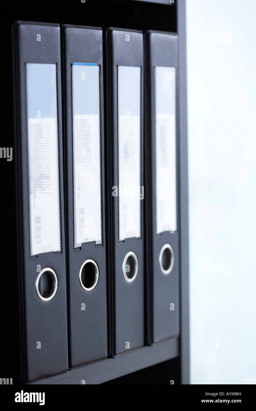 Bllack file di documento a scaffale Foto Stock