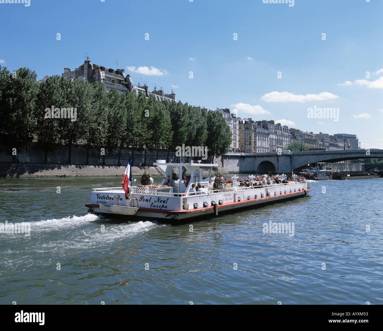 Seinepromenade mit Ausflugsschiff a Parigi Foto Stock