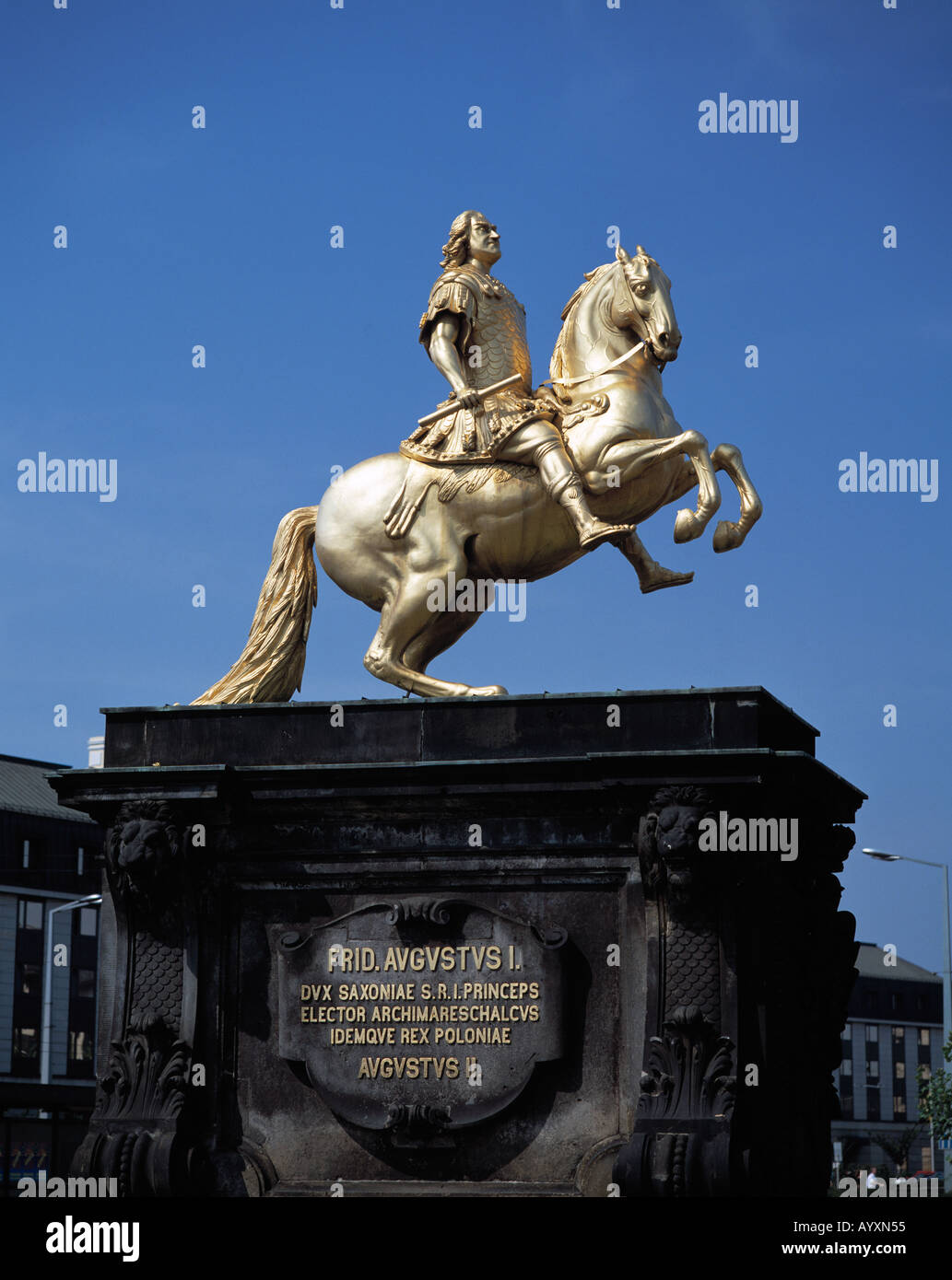 Reiterdenkmal, Goldener Reiter, Kurfuerst Friedrich August I, August der Starke, Dresda, Elba, Sachsen Foto Stock