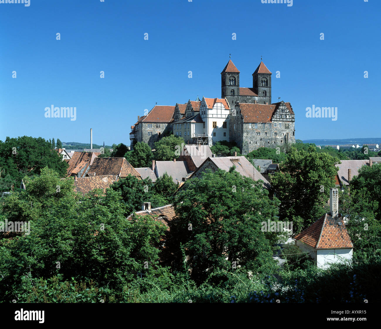 Schlossberg a Quedlinburg mit Schloss, Stiftskirche und San Servatius-Kirche Foto Stock