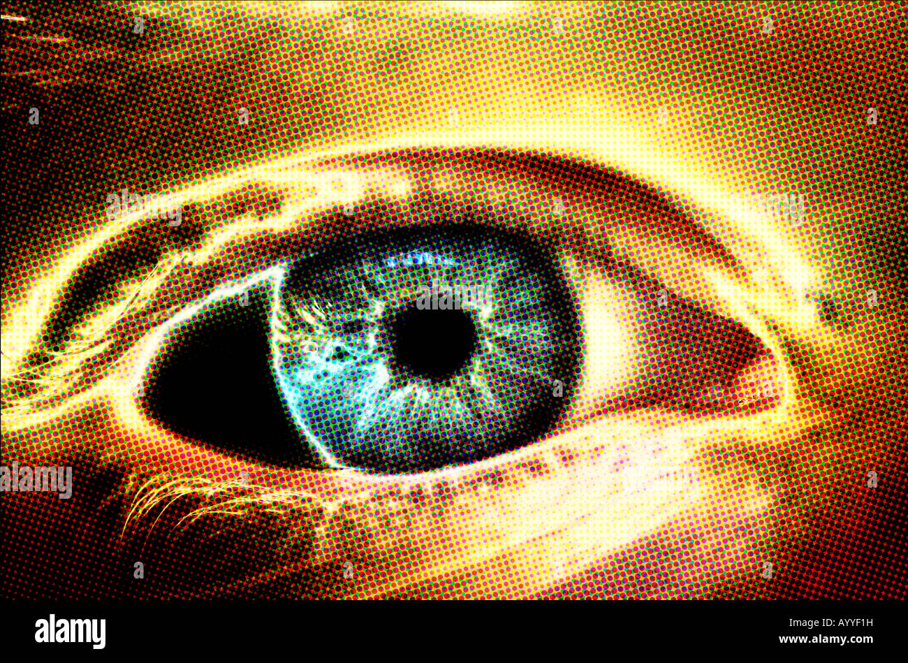 Vista ingrandita dell occhio umano solarized Foto Stock
