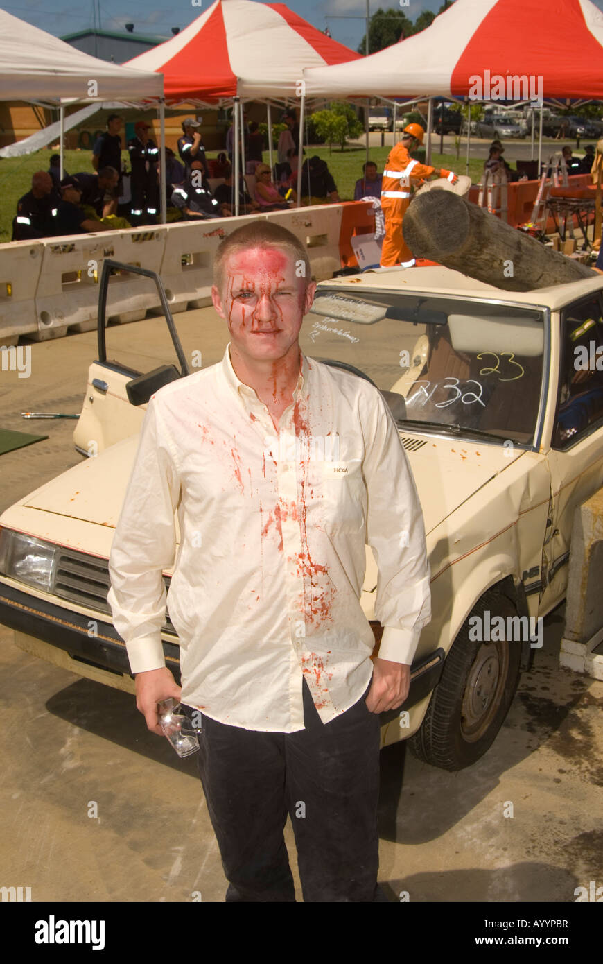 Simulazione di incidente vittima in esercizio Foto Stock