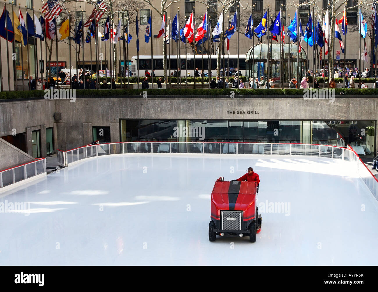 Ice resurfacer al Rockefeller Plaza pista di pattinaggio, NYC Foto Stock