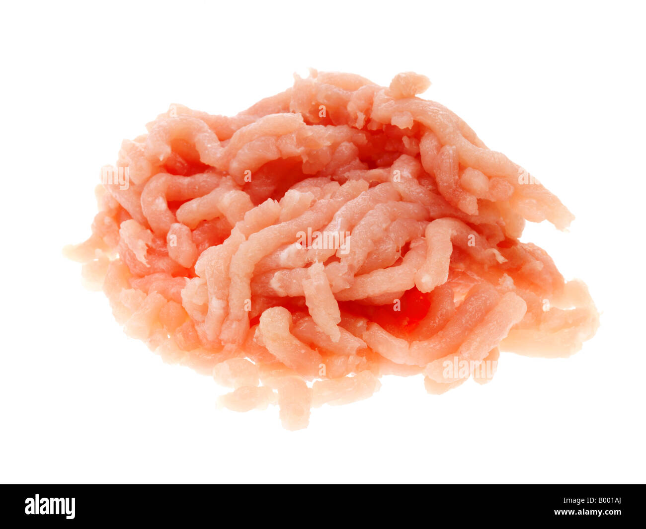 Fresco e salutare magro a basso contenuto di grassi grezzi tritare la Turchia isolata contro uno sfondo bianco con nessun popolo e un tracciato di ritaglio Foto Stock