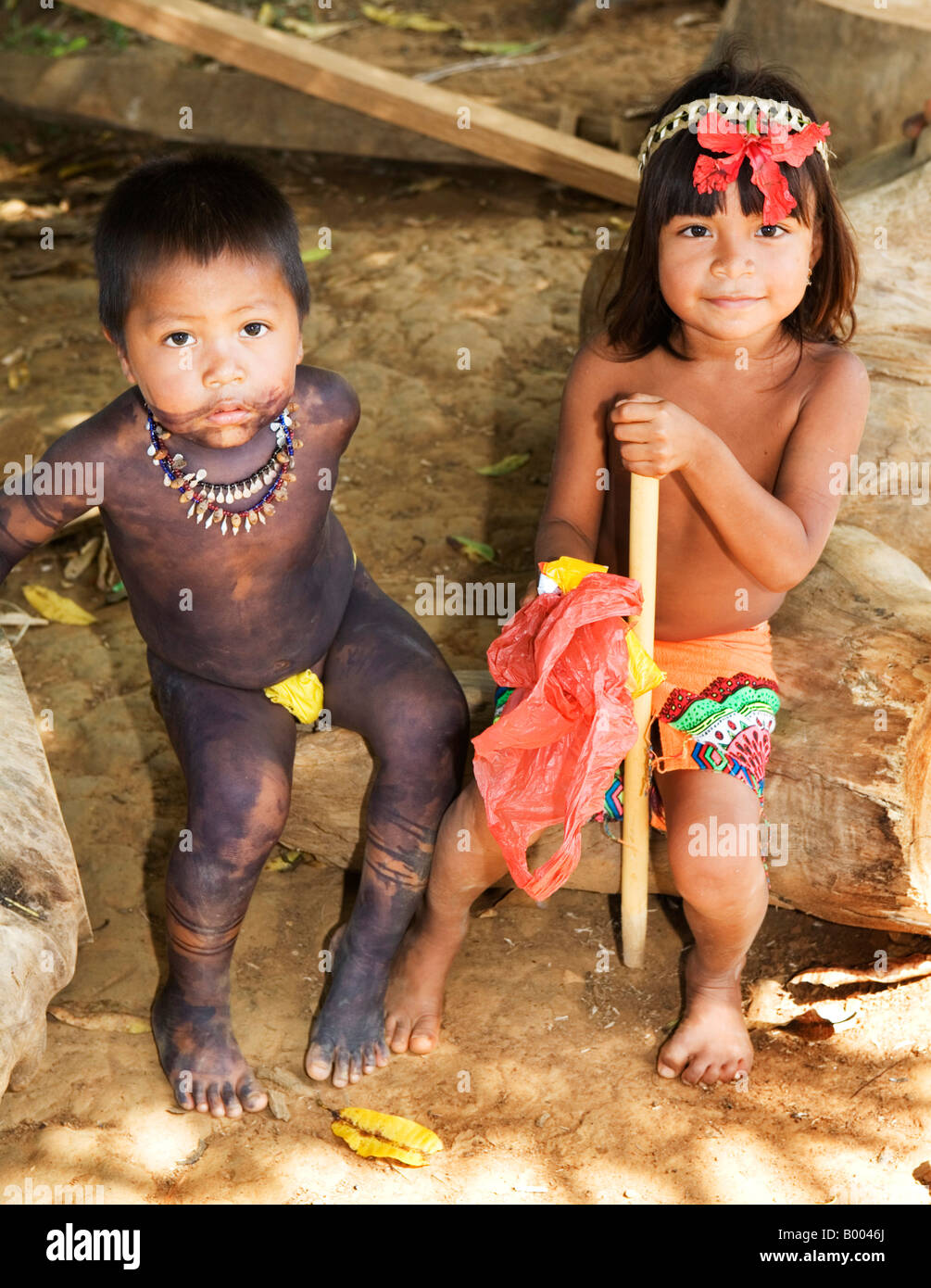 Bambini Embera Fiume Chagres Panama Foto Stock