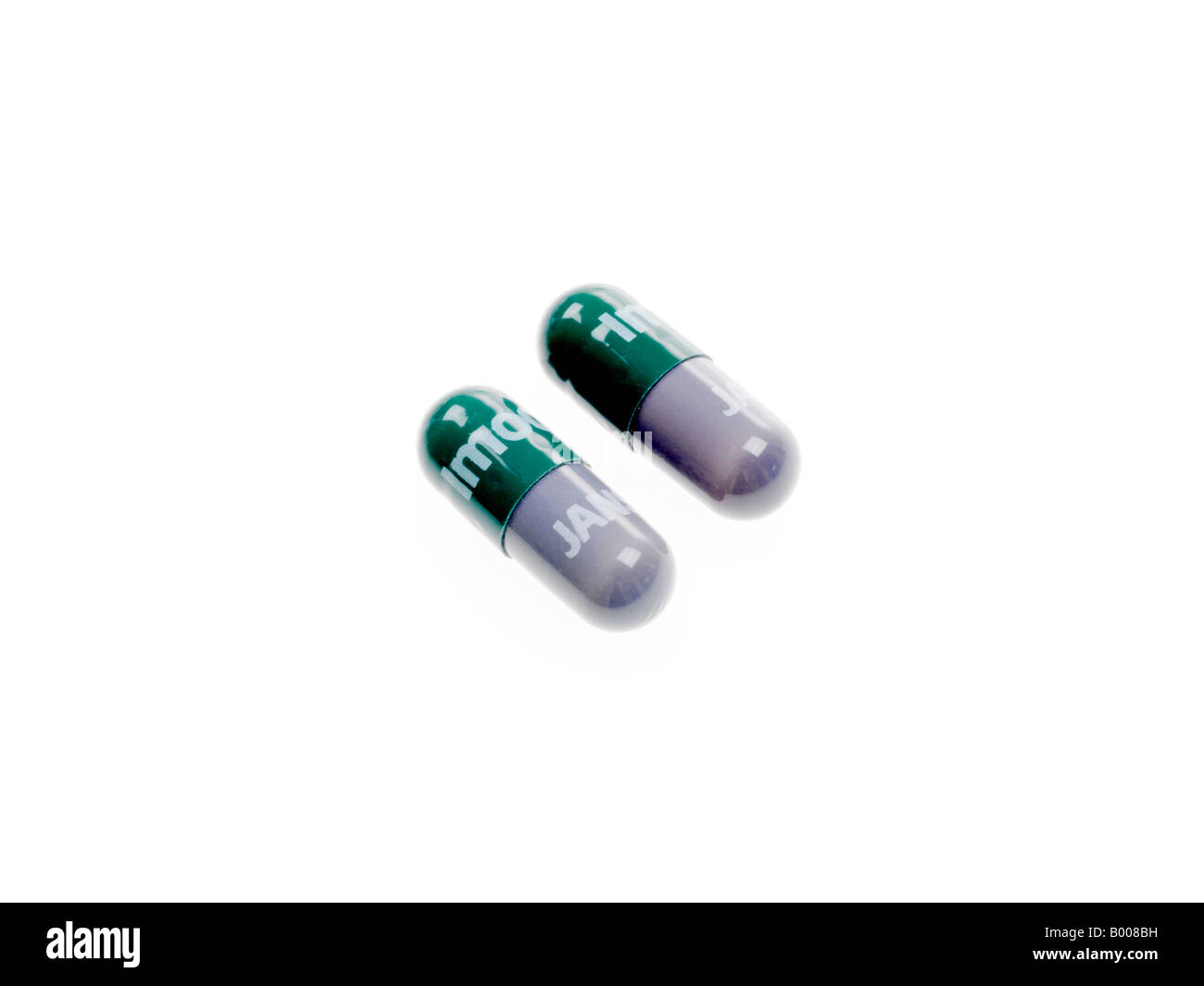 Medicina sanitaria Antibiotici trattamento farmaci, compresse o capsule, senza persone, isolato su bianco Foto Stock