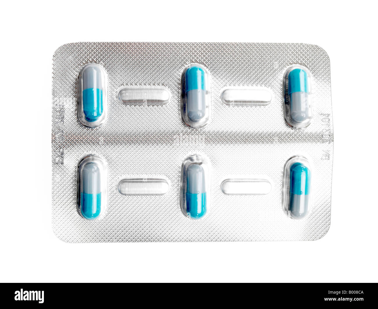 Medicina sanitaria Antibiotici trattamento farmaci, compresse o capsule, senza persone, isolato su bianco Foto Stock