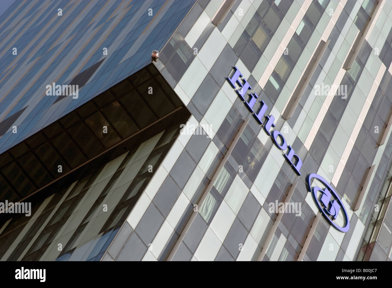 Dettaglio dell'Hilton Hotel, noto anche come Beetham Tower, Manchester. Foto Stock