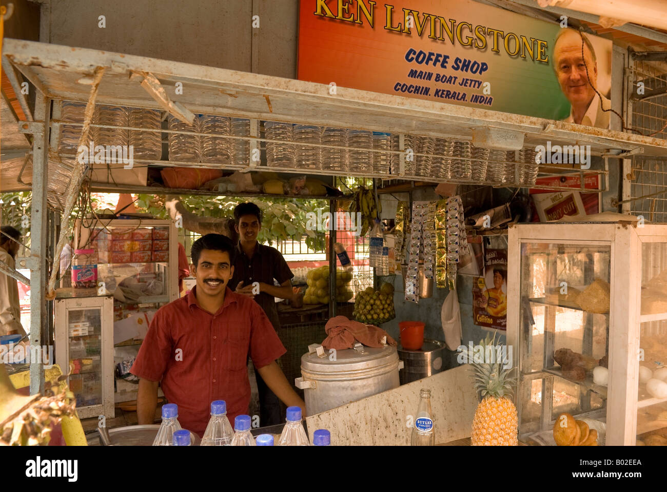 Laiju Palatty's Ken Livingstone Coffe Shop, principale Molo, Cochin, Kerala, India Foto Stock