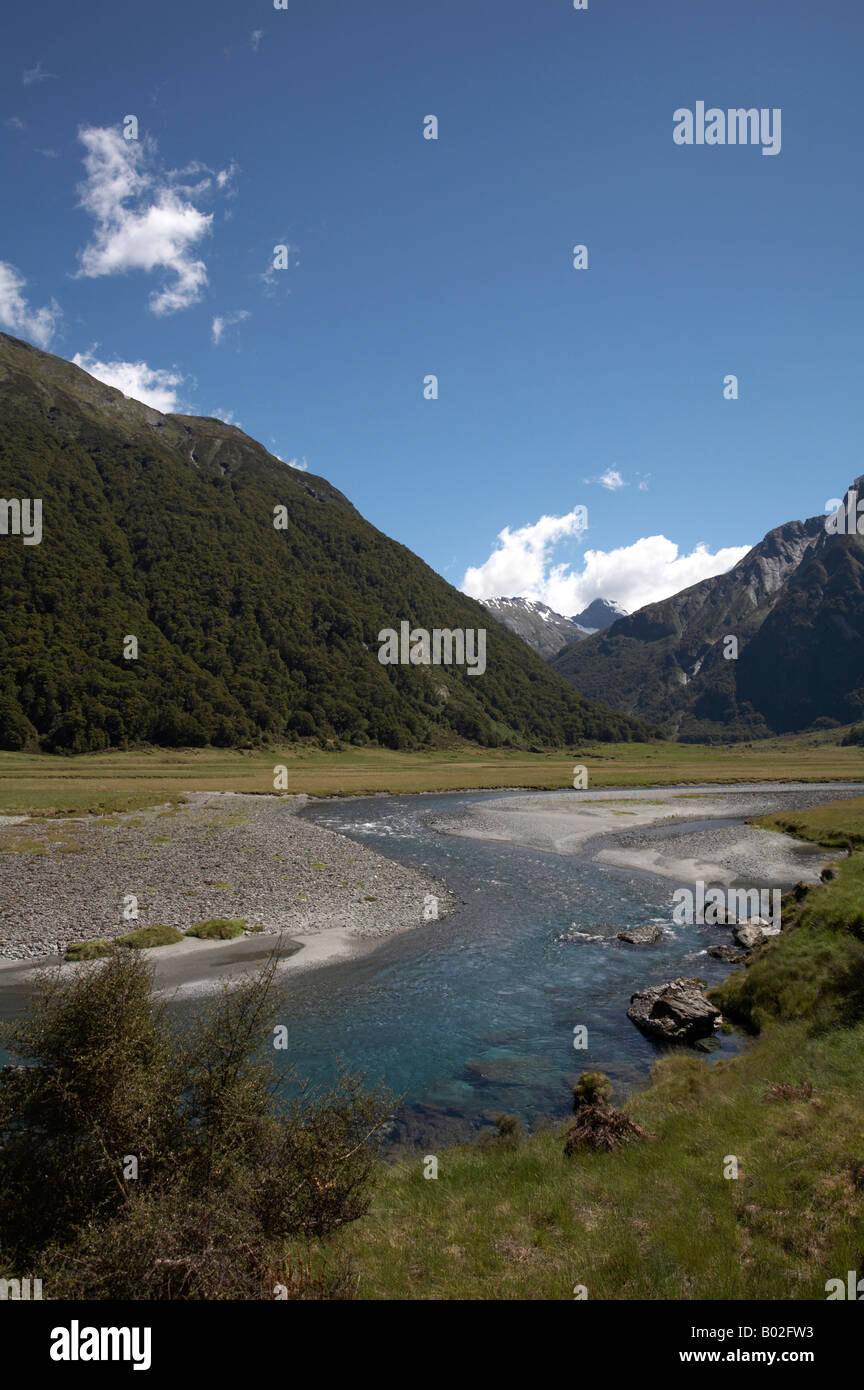 La Siberia esperienza bush a piedi attraverso la valle Wilkin nel montare gli aspiranti World Heritage National Park, Isola del Sud, Nuova Zelanda Foto Stock