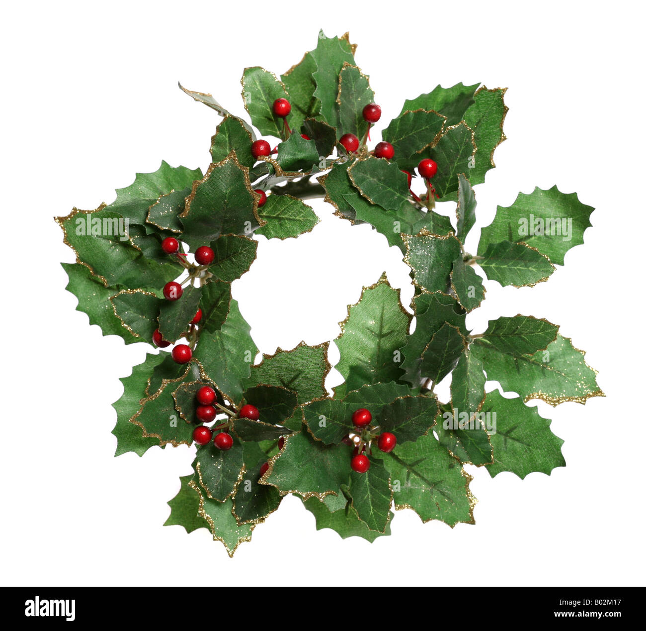 Natale agrifoglio ghirlanda isolato su bianco Foto Stock