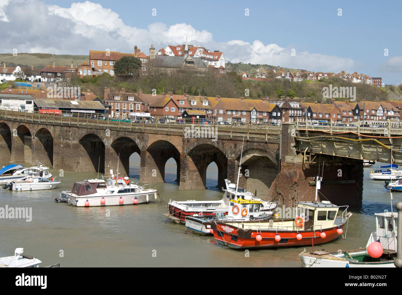 Il viadotto sul porto di Folkestone Branch, Folkestone nel Kent, Inghilterra. Foto Stock