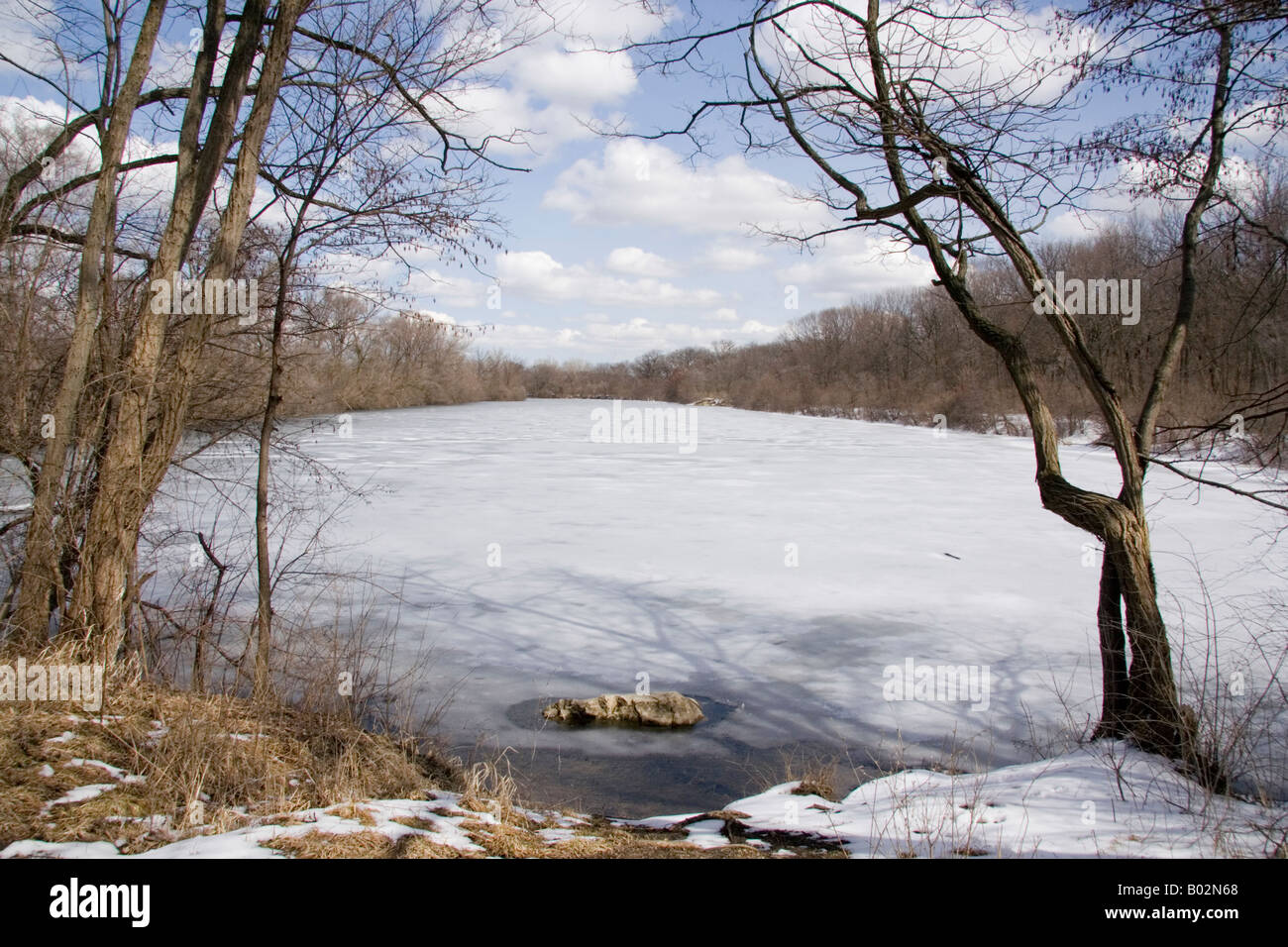 Inverno al lago nascosto Forest Preserve. DuPage County Foto Stock