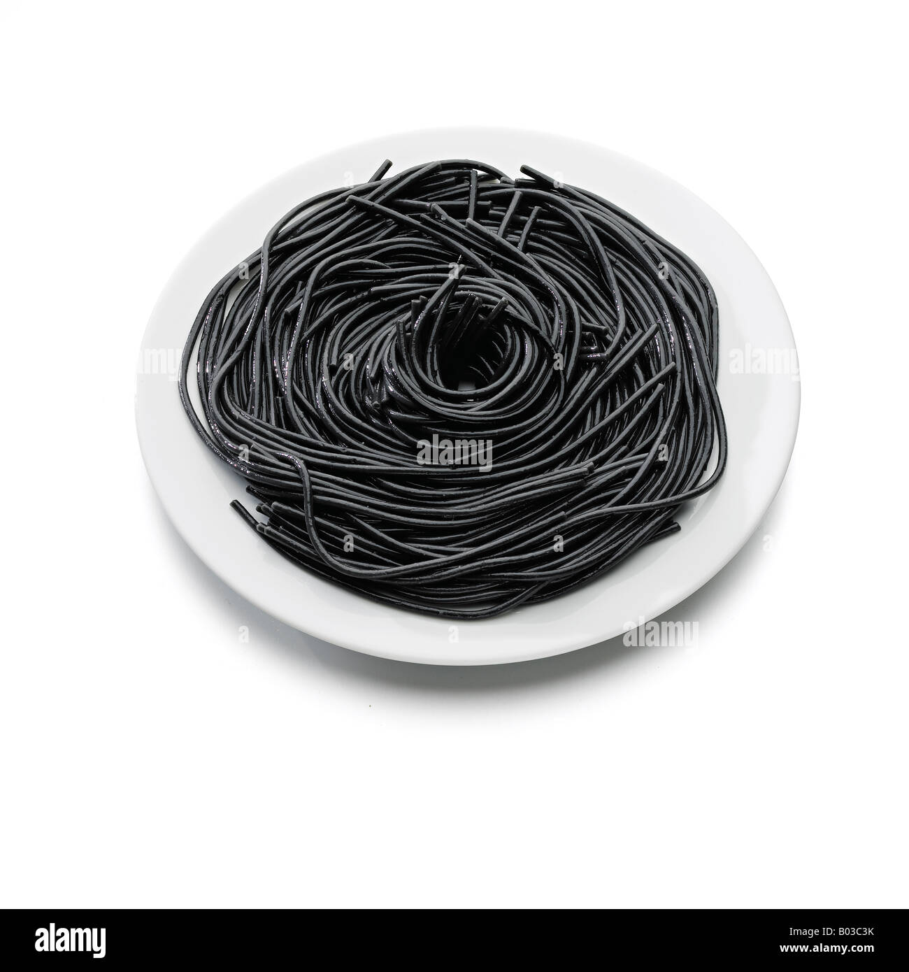 spaghetti nero calamari inchiostro nero Foto Stock