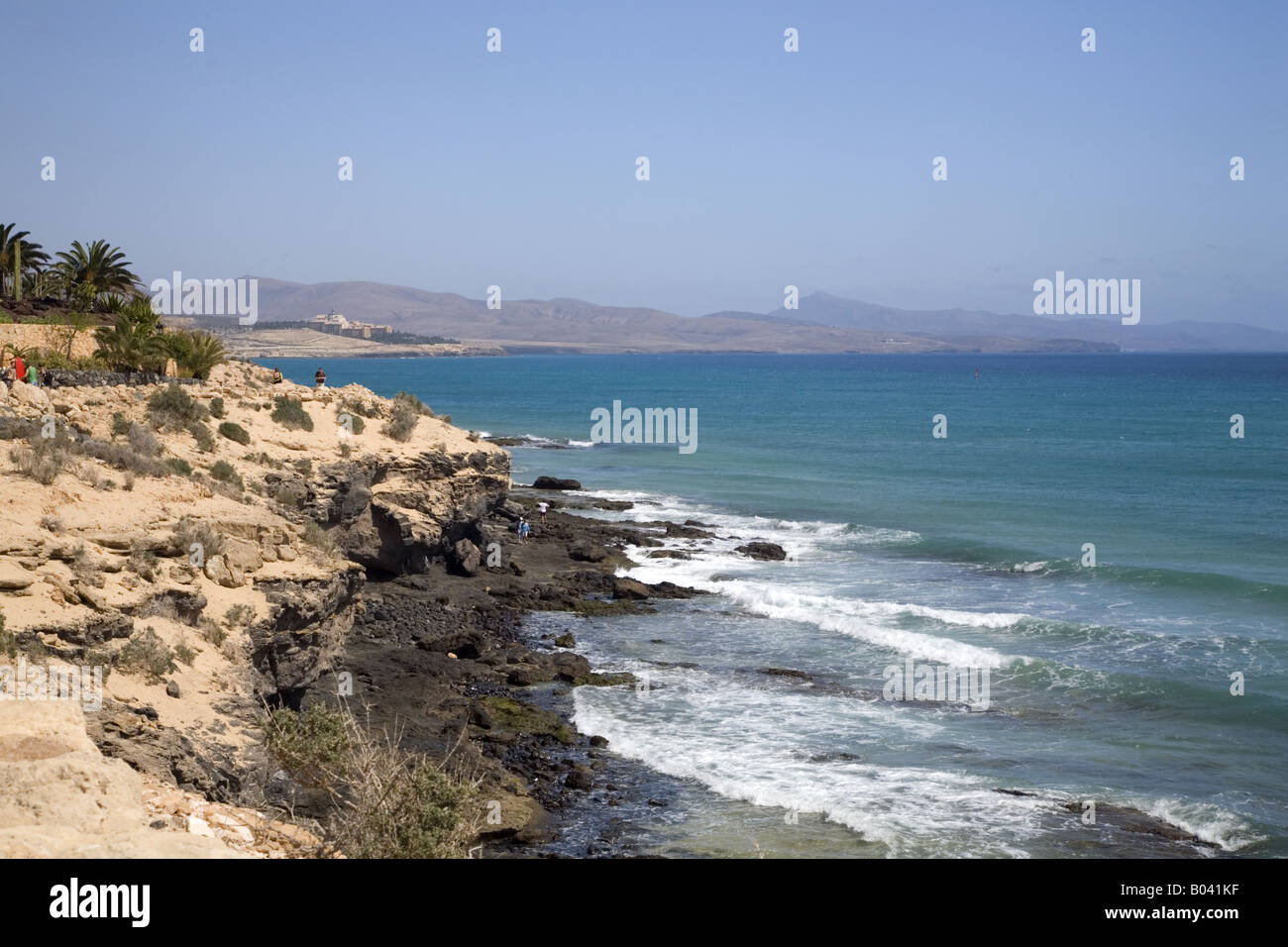 Parte rocciosa della costa sud di Costa Calma, Jandia, Fuerteventura, Isole canarie, Spagna Foto Stock