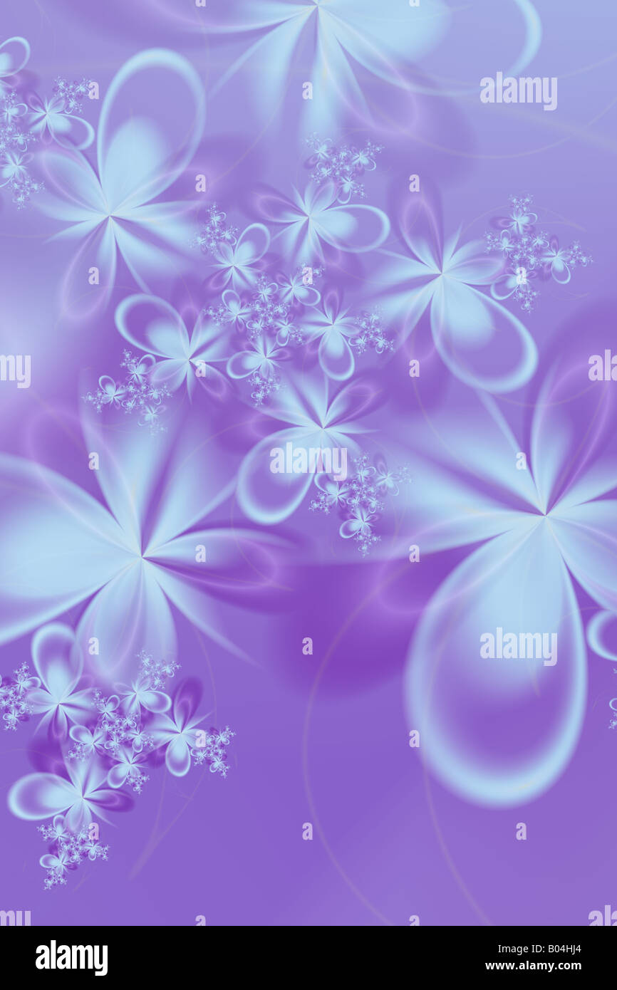Una esplosione floreale sul semplice sfondo viola disegno in arte frattale Foto Stock