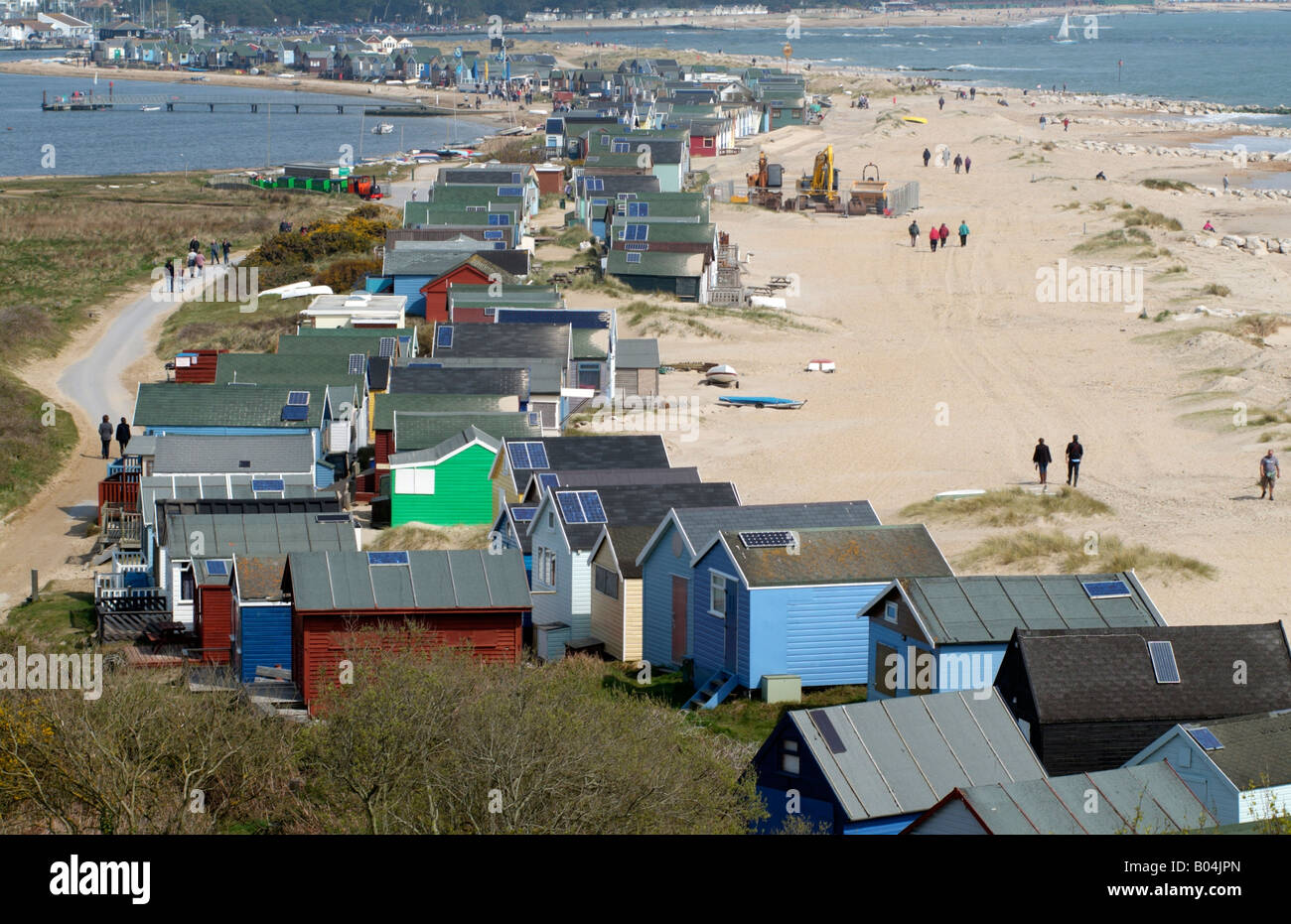 Sandbank Mudeford legno case sulla Spiaggia Dorset England Regno Unito Foto Stock