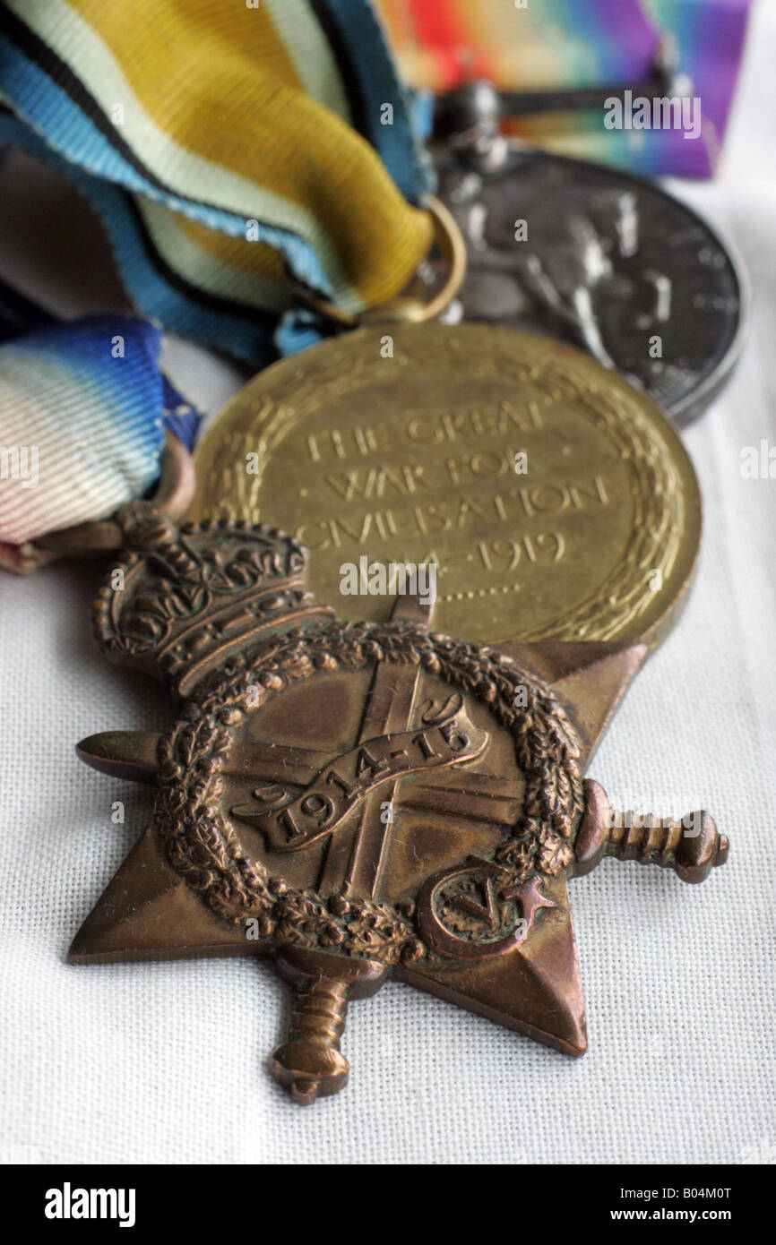 La prima guerra mondiale la Nuova Zelanda medaglie. Il 1914/15 Star, guerra inglesi e Medaglia Vittoria medaglia. Foto Stock